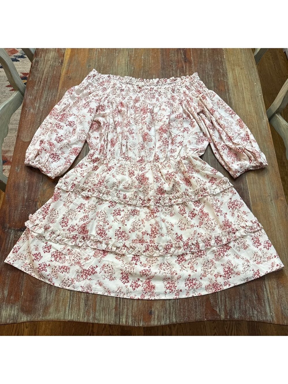 Baevely Floral Off Shoulder Mini Dress White Red Pink Medium